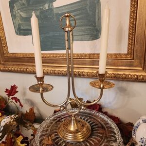 Vintage‎ Brass Candelabra w/ Ring Handle | Classic Gold Decor Retro Holiday